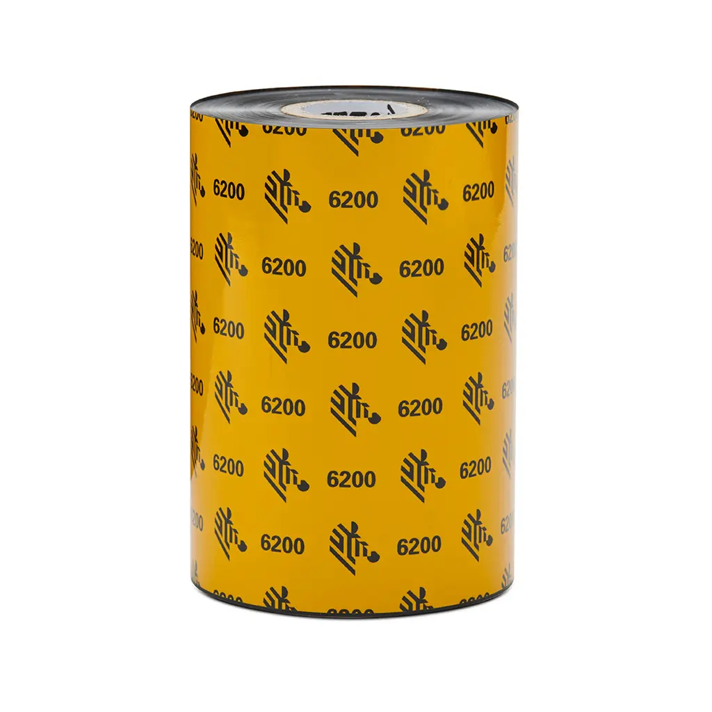[06200BK11045] Cinta de transferencia térmica , Zebra , Resina / 6200, 110mmx450m, Negro, Núcleo 1".
