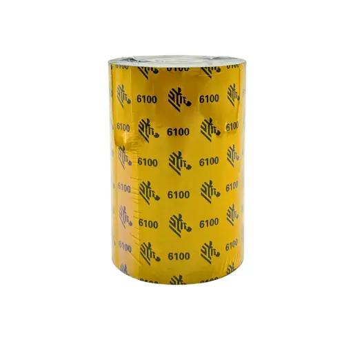 [06100BK11045] Cinta de transferencia térmica, Zebra, Cera-Resina / 6100, 110mm450m, Negro, Núcleo 1".
