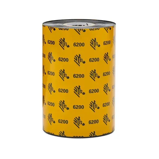 [06200BK11045] Cinta de transferencia térmica , Zebra , Resina / 6200, 110mmx450m, Negro, Núcleo 1".